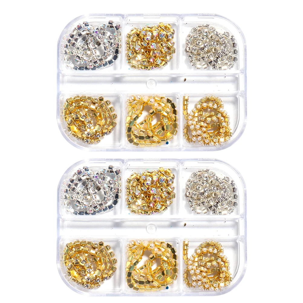 

2 Boxes Nail Chains for Nail Art Claw Chain Nail Charms Rhinestone Nail Decors