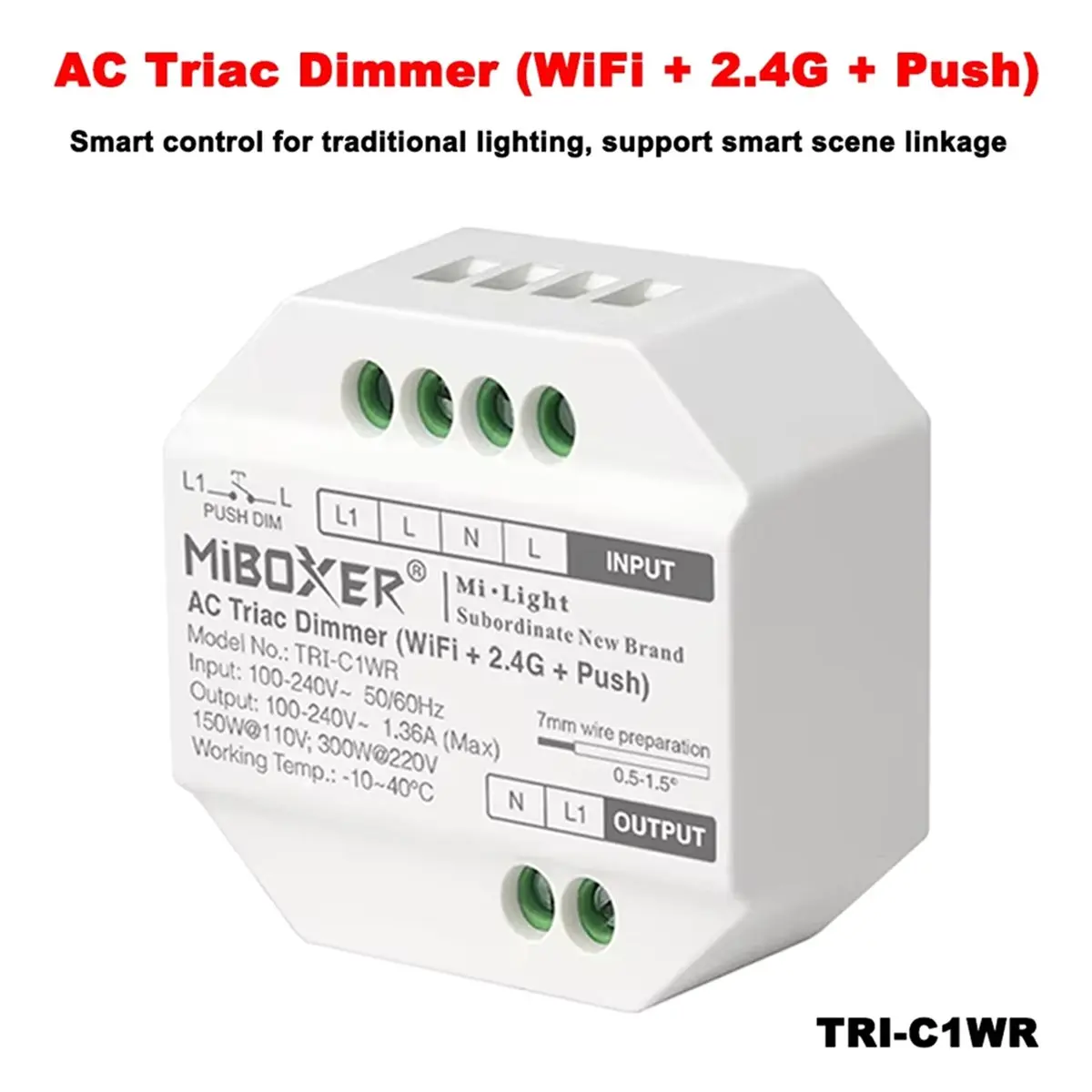 Фото Умный Wi-Fi диммер EMBRACE HAPPY MiBOXER TRI-C1WR 110V-220V с поддержкой Tuya, беспроводной, 2.4ГГц RF, для традиционных ламп накаливания/галогенных ламп №5