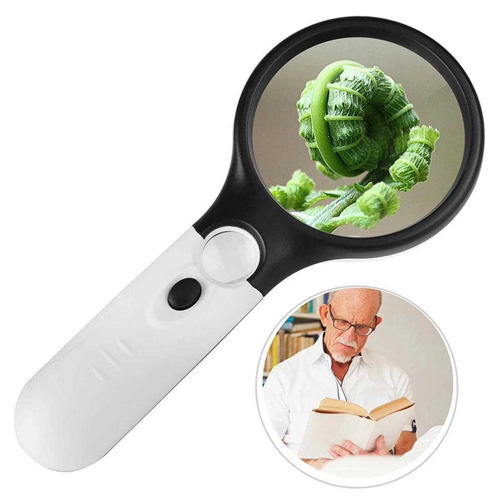 

3X 45X Handheld Illuminated Magnifier Microscope Magnifying Glass Aid Reading for Seniors Loupe Jewelry Repair Gadget With 3 LED