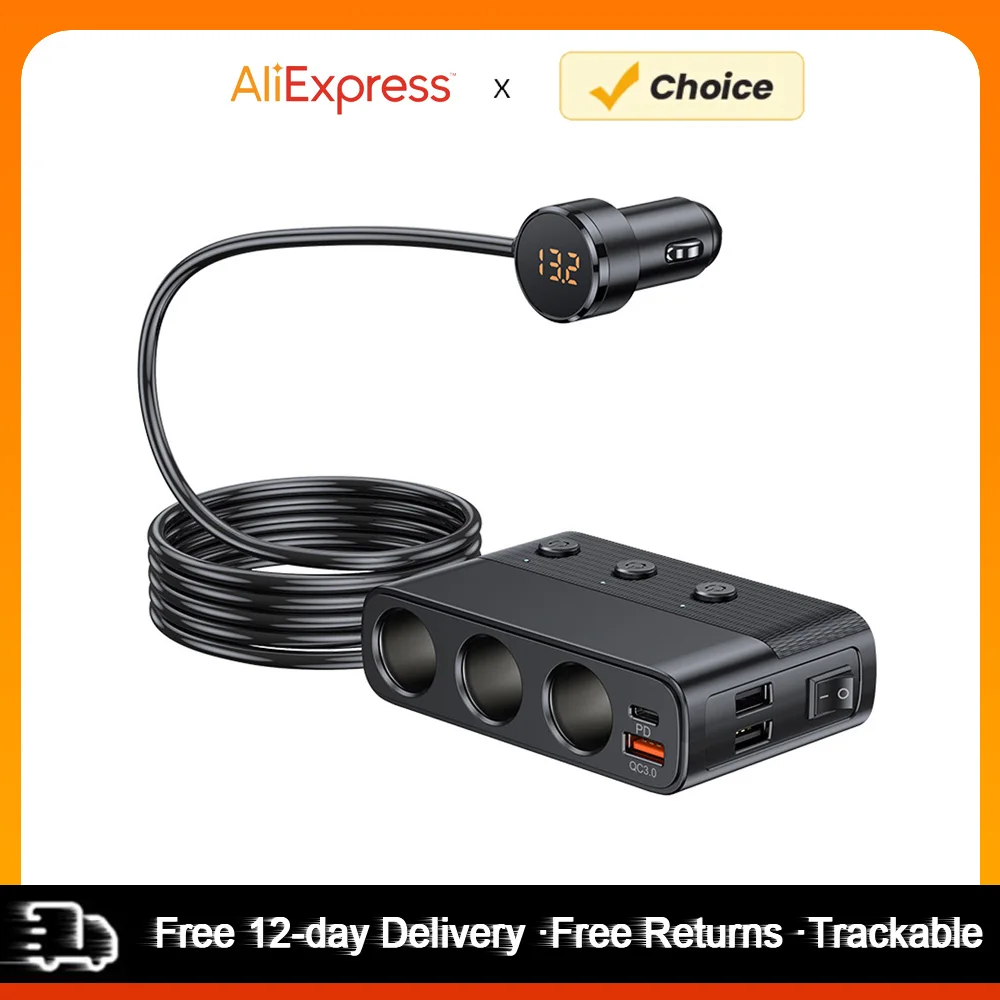 Автомобильное зарядное устройство адаптер 128 Вт PD QC3.0 с 3-мя розетками