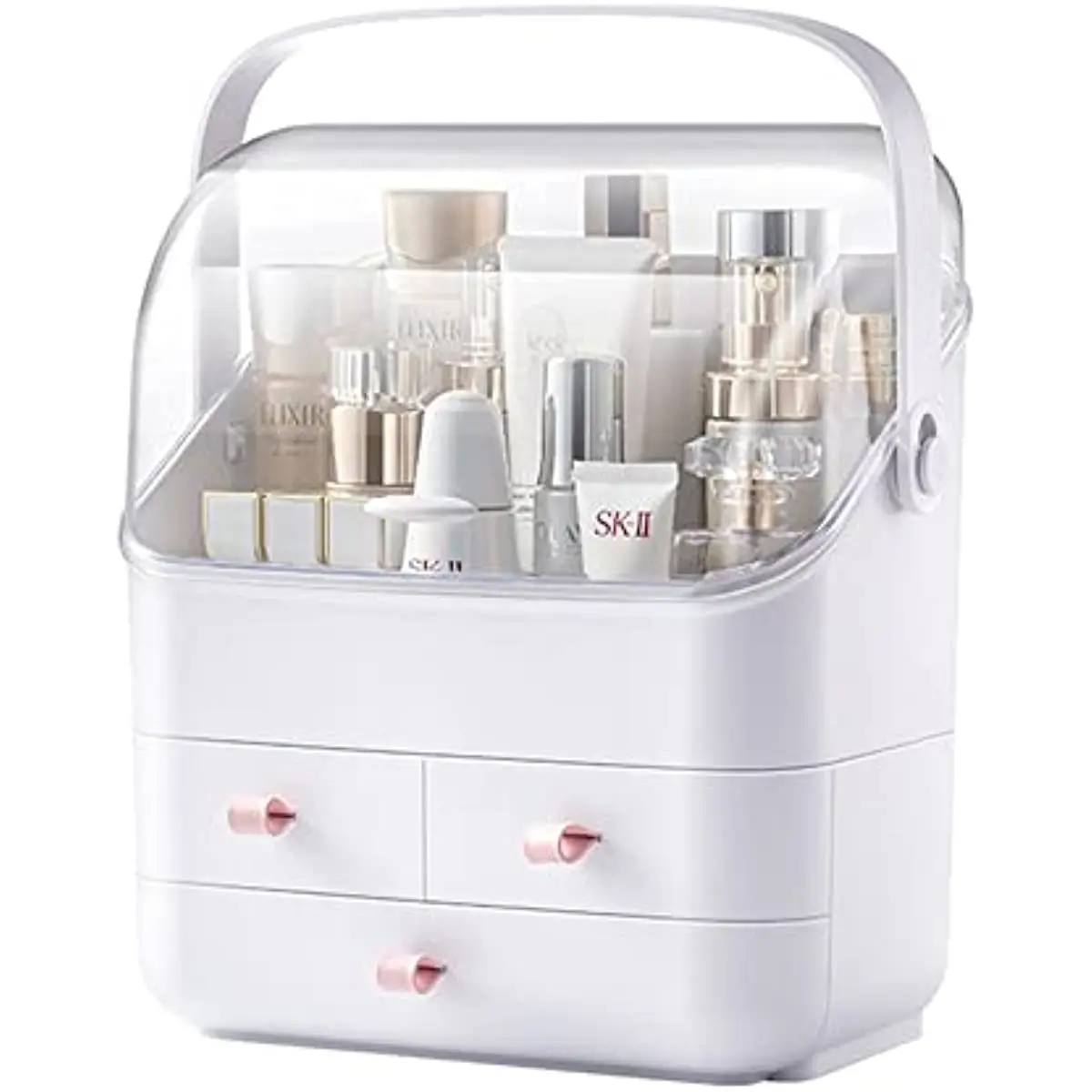 

SUNFICON Makeup Organizer Holder Cosmetic Storage Box with Dust Free Cover Portable Handle,Fully Open Waterproof Lid