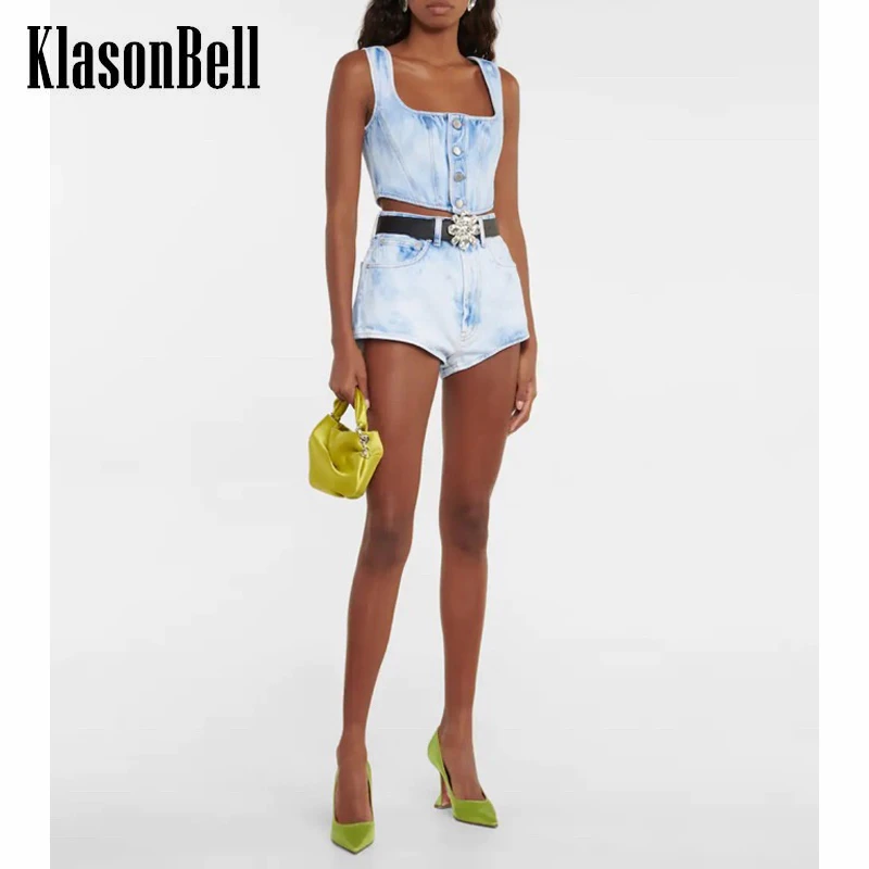 

Коллекция 4,8 года, модный однобортный джинсовый топ KlasonBell на бретелях или в стиле ретро, женский без пояса