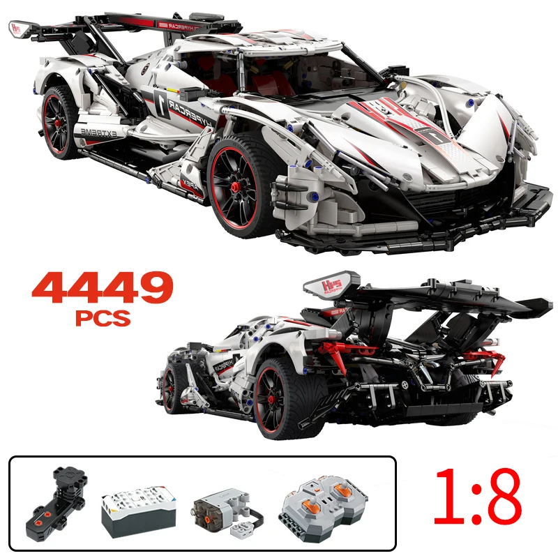 

4449PCS City 1:8 Remote Control Racing Car Building Blocks RC Sports V12 Hypercar Vehicle Bricks Toys For Kids Gifts