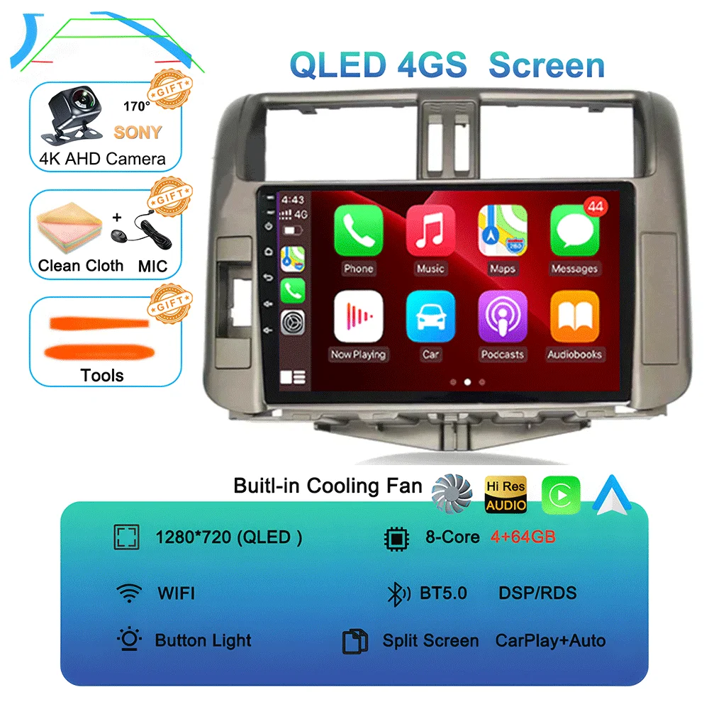 

Для Toyota Prado 2010-2013 Android 15 2din автомобильный радиоприемник Carplay авто стерео радио GPS навигация 4G WIFI DSP