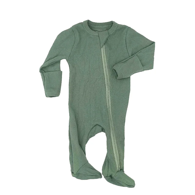 

Ribbed Cotton Solid Color 0-24M Baby Long Sleeves O-Neck Zipper Way Rompers Newborn Sleepers Clothing