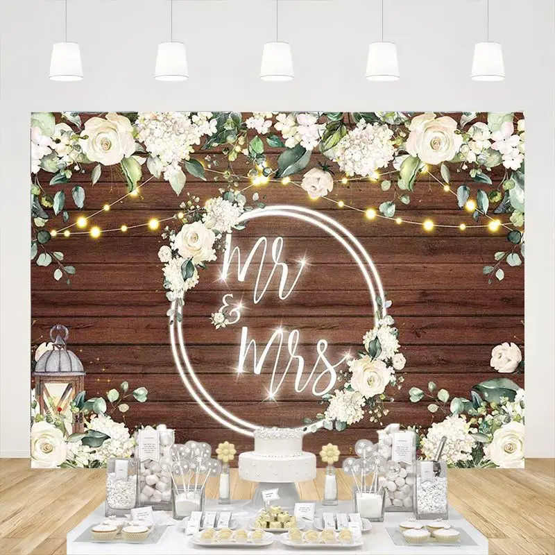

White Floral Mr & Mrs Engagement Party Decorations Backdrop Couples Wedding Bride Ceremony Anniversary Bridal Shower Background
