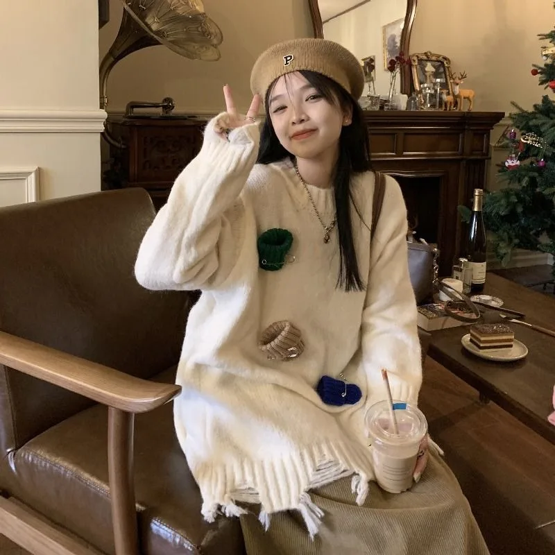 Свитер Женский Повседневный в Корейском стиле милый пуловер преппи для