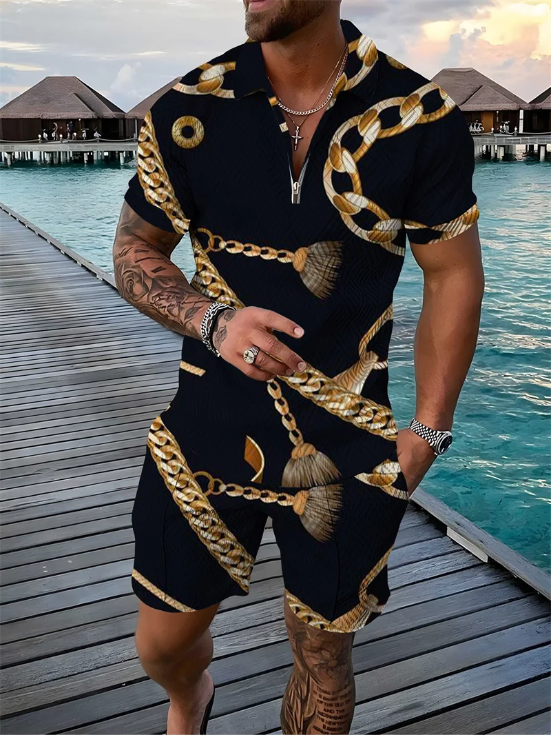 New Summer Men’s Tracksuit Luxury Short Sleeve Polo Shirt Set Brand Fashion 2 Piece Outfits Casual Sportswear Suit  Male Clothes