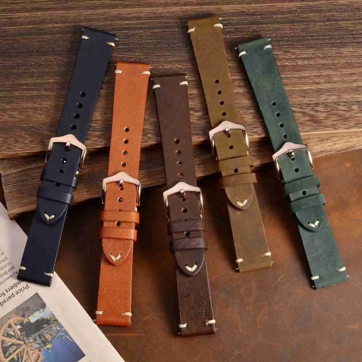 BISONSTRAP 5 colour Genuine Leather Watch Strap for Huawei Samsung Galaxy Gear 18mm 20mm 22mm Watchbands with Rose Gold Buckle