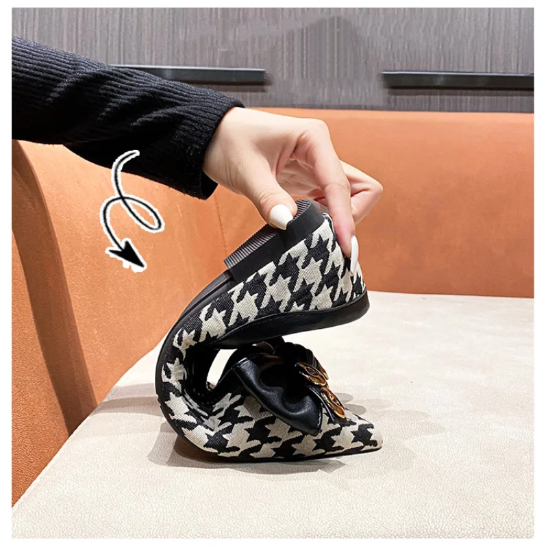 Plus Size 34-43 Women Pointed Toe Flats Slip on Girls Casual Shoes Office Lady Dress Shoes 1cm Heel Pumps Fashion Bow Female T65