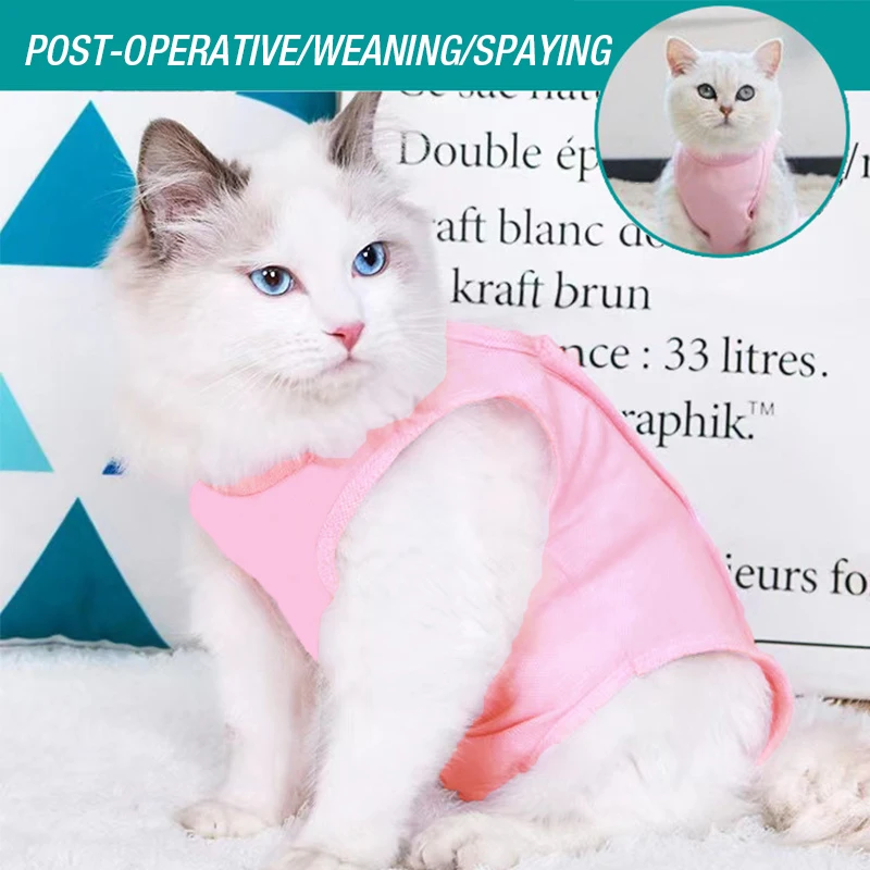 

100% Cotton Cat Weaning Jumpsuit Pet Sterilization Surgical Recovery Suit Anti-lick Vest Kitten Puppy Care Wear After Surgery