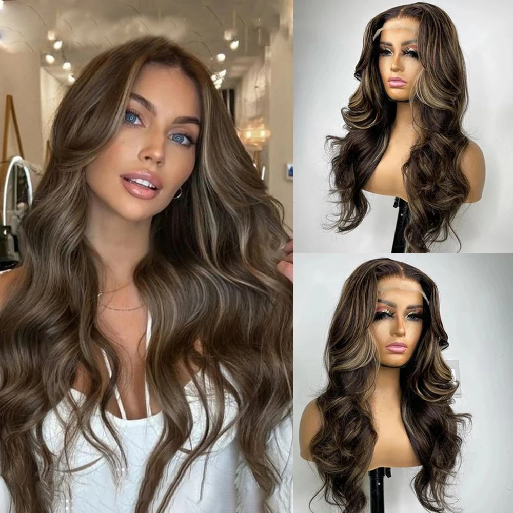 

Highlight Ash Brown Blonde Wavy 13x6 Lace Front Wigs For Women Glueless Full Lace Human Hair Body Wave HD Lace 360 Frontal U Wig