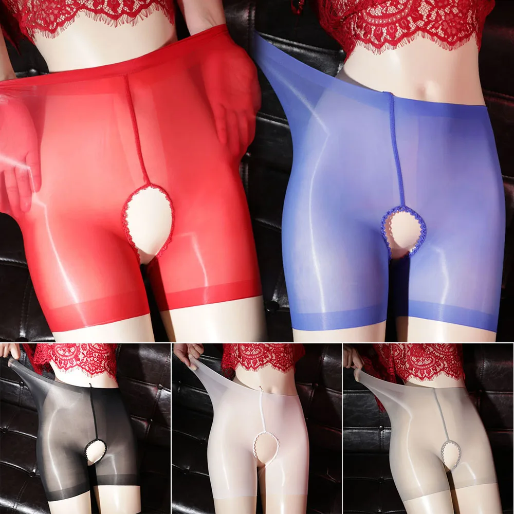 

2023 New Stylish Sexy Glossy Open Crotch Panties For Women Transparent Sexy Boxer Shorts Female Lace Panties Female Lace Panties