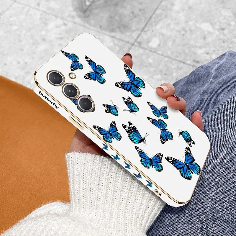 Butterfly Diagram Luxury Plating Phone Case For Samsung Galaxy A54 A34 A24 A73 A53 A52 A52S A04S A04E A72 Cover