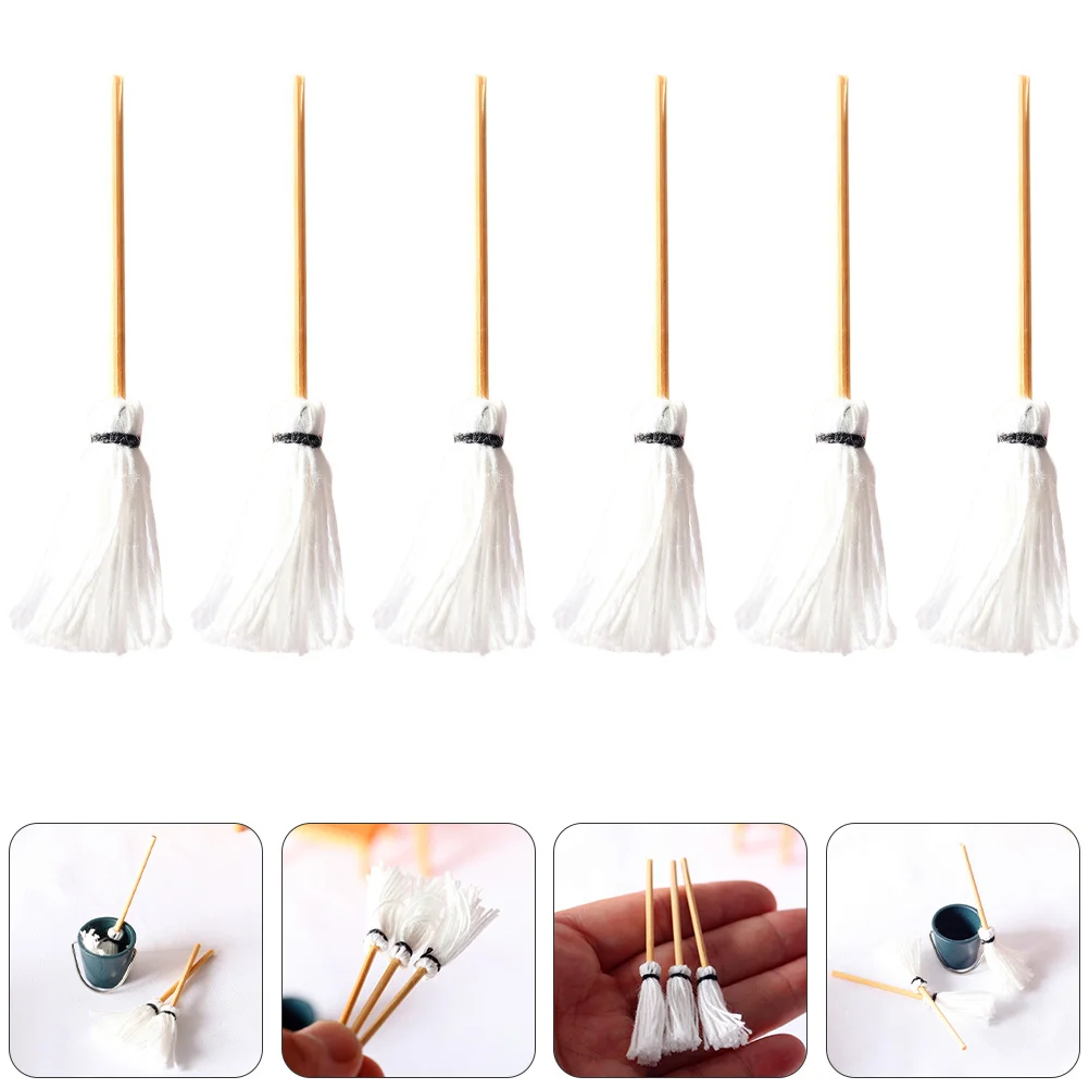

6pcs 1:12/1:6 Scale Miniature Mop Handicrafts Model Mini House Accessories Decor