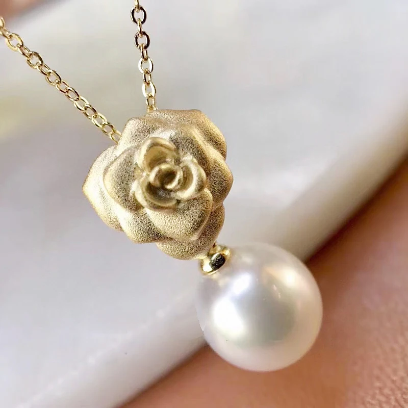 

MeiBaPJ 9-10 мм натуральный жемчуг риса, модное ожерелье с подвеской в виде цветка, серебро 925 пробы, изящные свадебные украшения для женщин