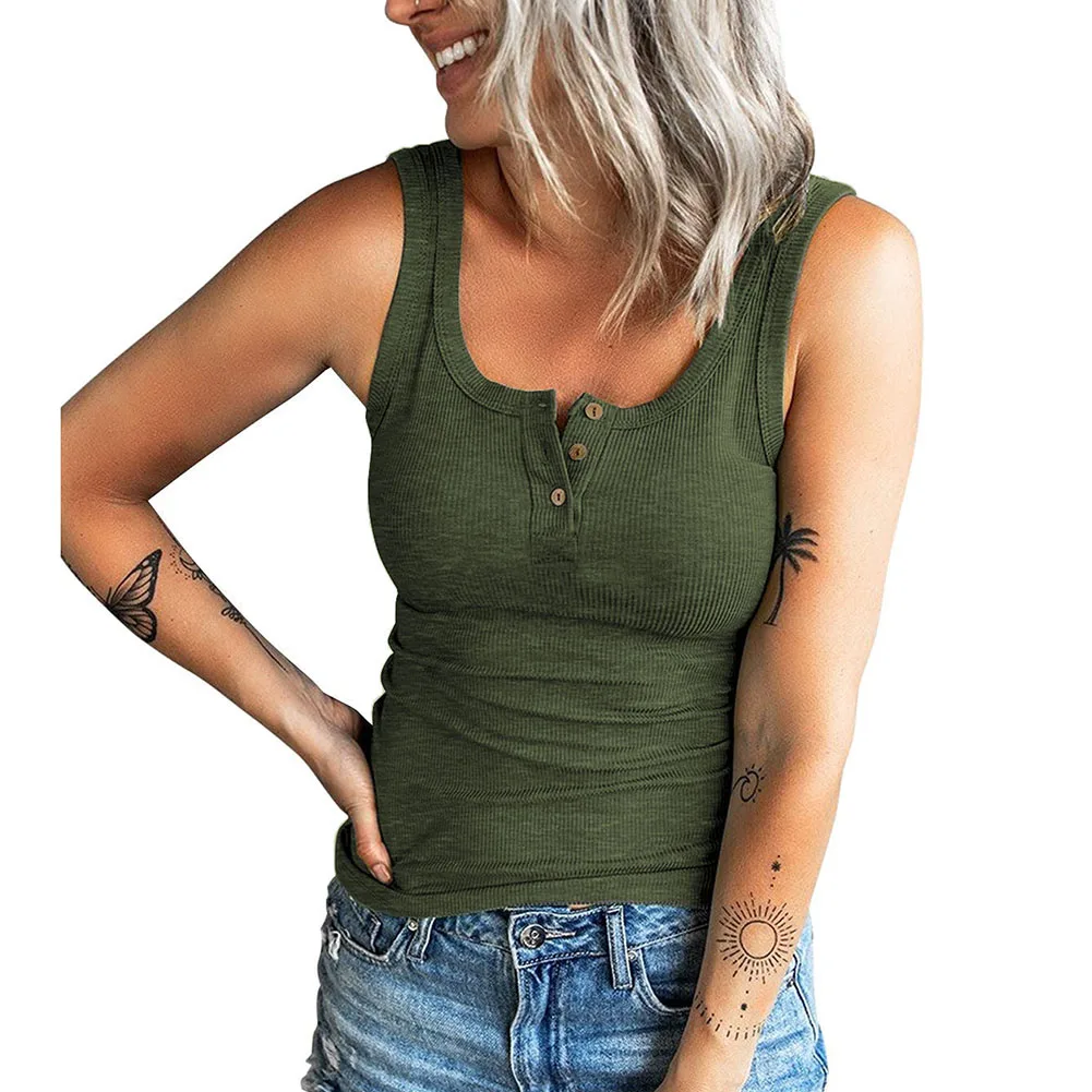 

Women's Summer Ribbed Tank Tops Sleeveless Button T-Shirt Casual Vest Shirts Slim Sports Bras Summer Tops Best Sale-WT