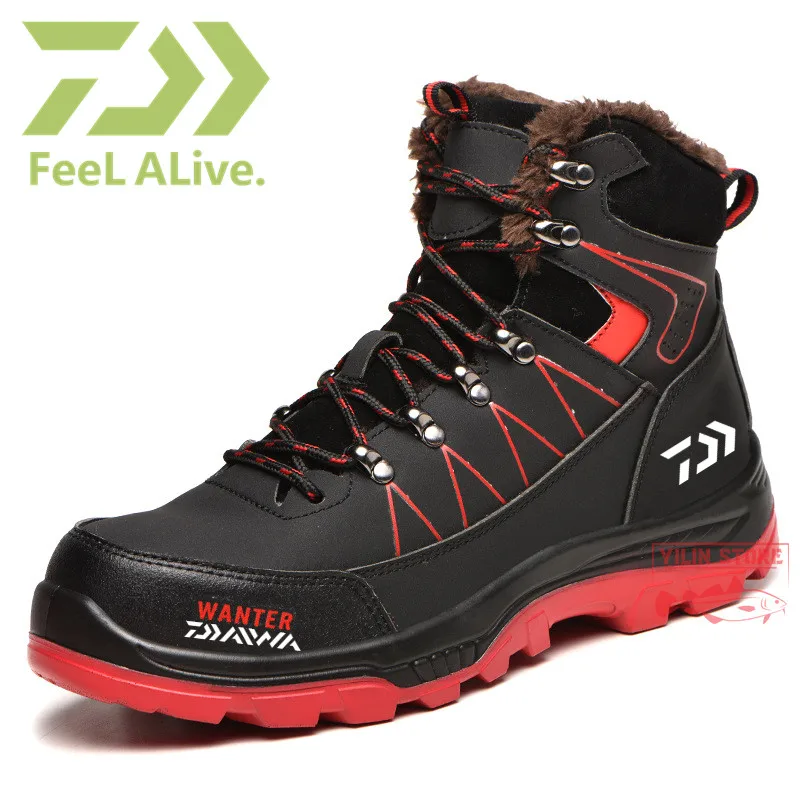 

2022 New Mens Autumn Fishing Shoes Winter Warm High-top Boots Fashion Plus Velvet Outdoor Non-slip Sneakers Hiking Cycling Shoes