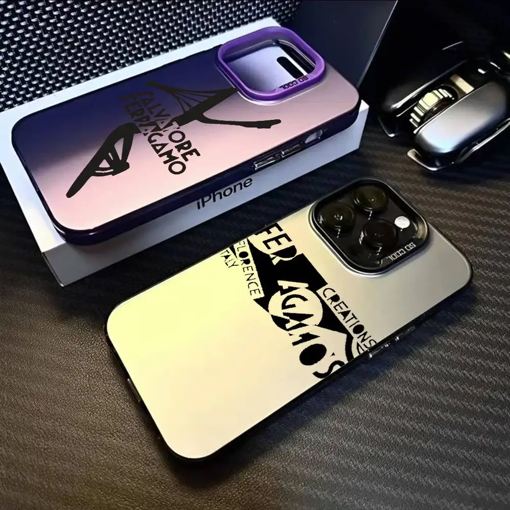 Фото Fashion F-FerragamoES Logo Phone Case For iPhone 17 16 15 14 13 12 11 Pro Max Air multicolor Matte Laser Metallic Aurora Funda №5