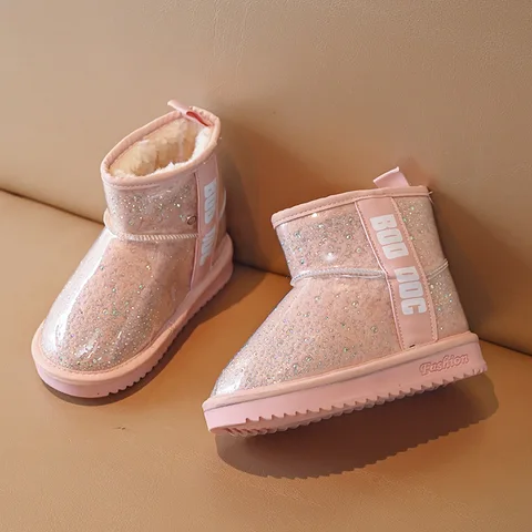 Зимние новые стильные прозрачные блестящие водонепроницаемые хлопковые ботинки для девочек Корейская принцесса детские теплые зимние ботинки XZ260