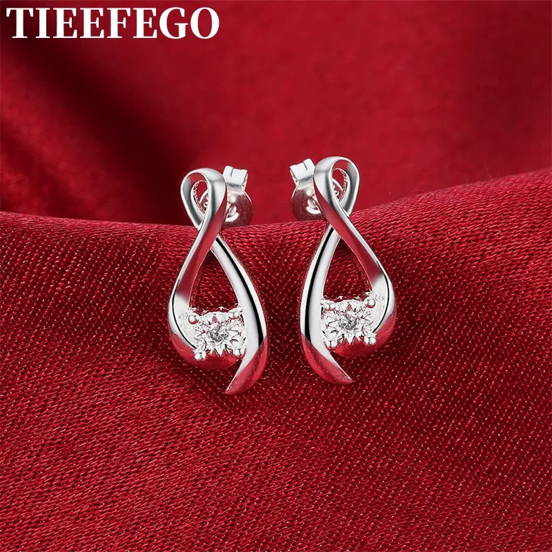 

TIEEFEGO Hot New 925 Silver Earrings for Women Exquisite Earrings Zircon Ear Studs High Quality Jewelry Party Christmas Gifts