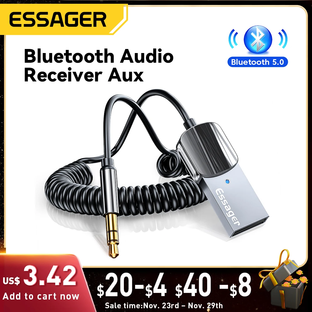 Essager Bluetooth Aux Adapter Dongle USB To 3.5mm Jack Car Audio Aux Bluetooth 5.0 Handsfree Kit For Car Receiver BT transmitter