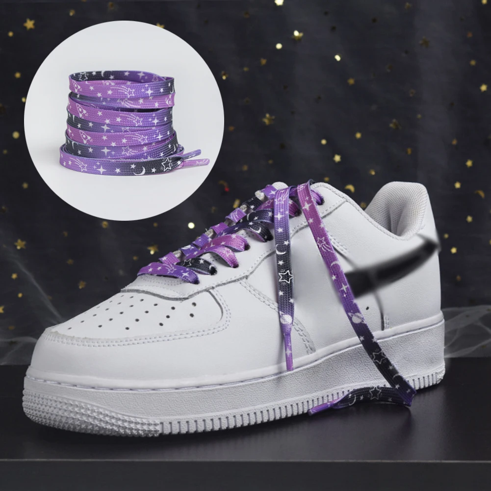 1Pair Purple Shoelaces For Sneakers Star Moon Black Shoe Laces Flowing Shoelace Colorful Flower Ins Shoes Strings - купить по