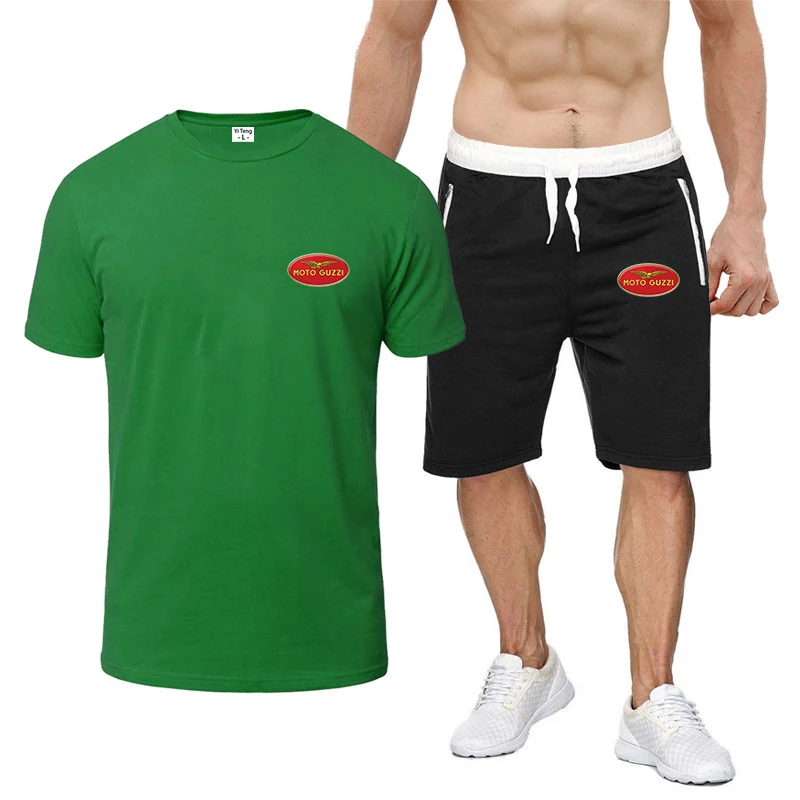 

MOTO GUZZI 2023 Summer New Fashion Short Sleeve Suit Men's Casual Loose Comfortable Breathable High-Quality Large Two-Piece Set