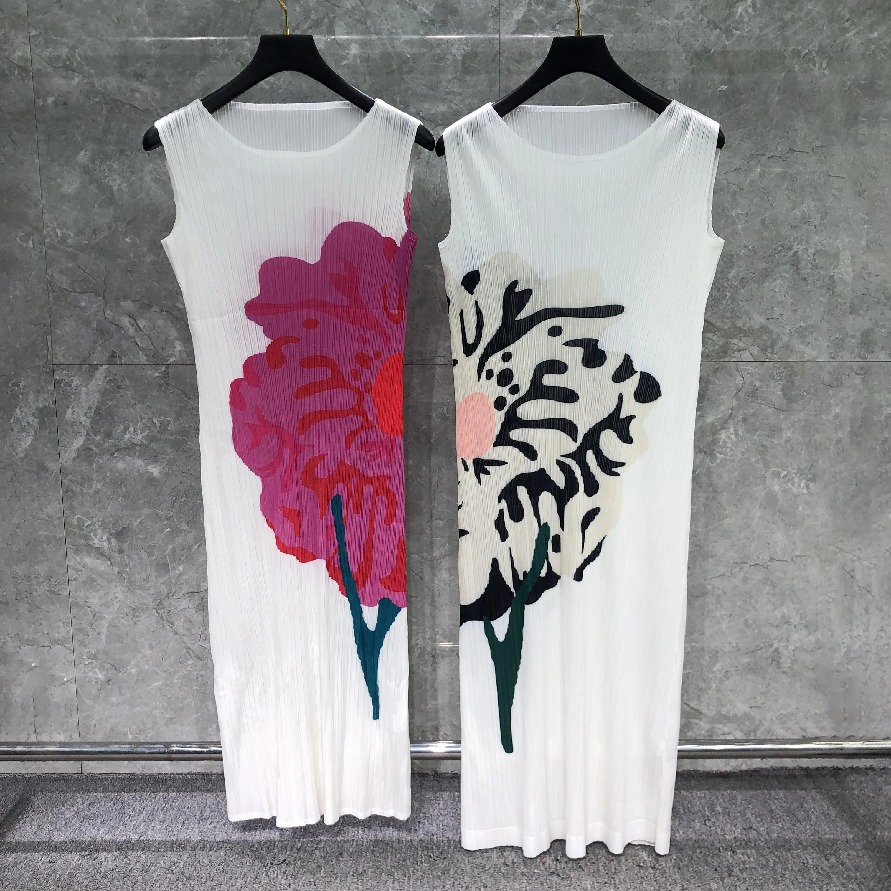 Женское плиссированное платье миаке летнее новое облегающее длинное без рукавов