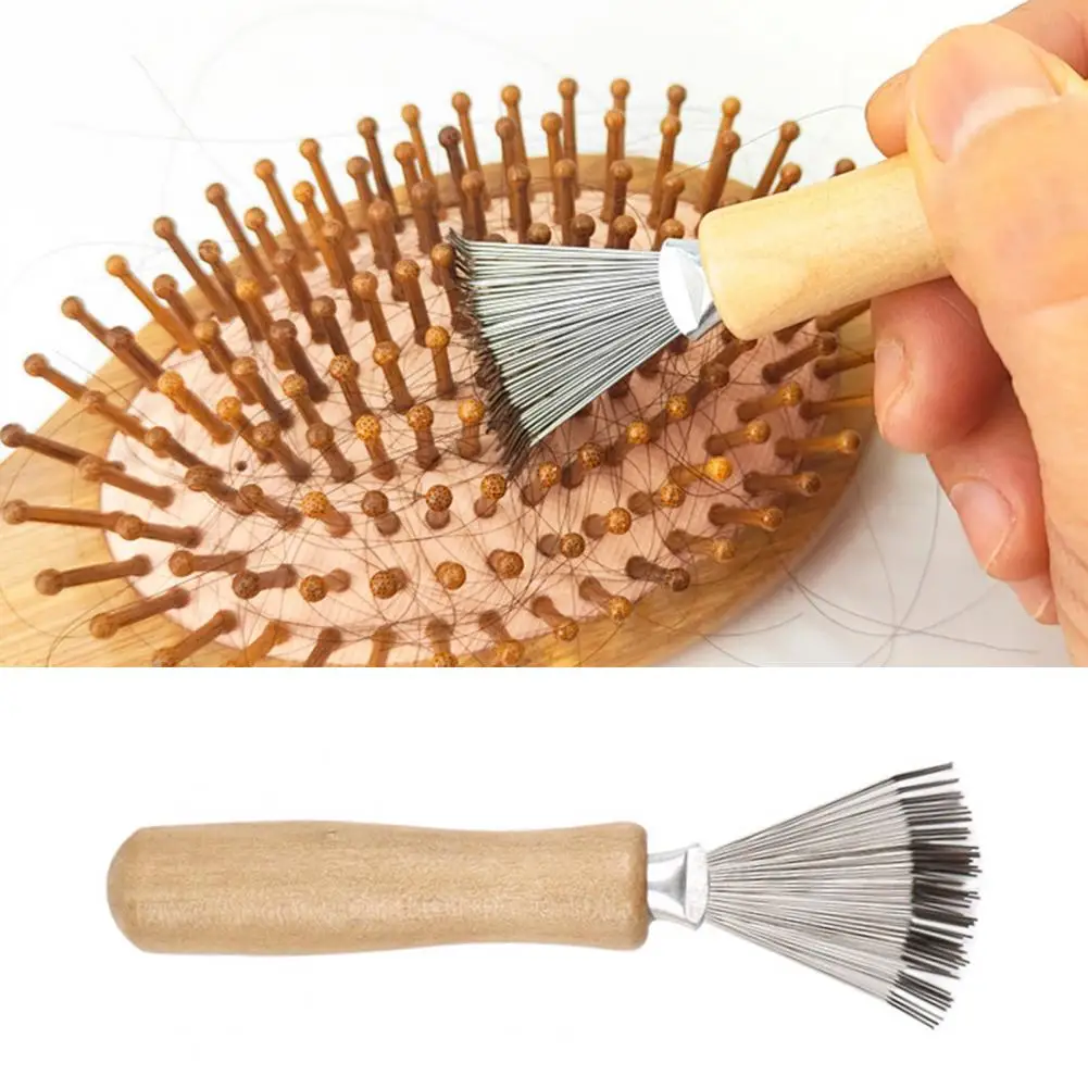 

Hair Cleaning Brush Stainless Steel Anti-break Wooden Comb Cleaner Delicate Cleaning Removable Hair Brush Comb Cleaner Tool