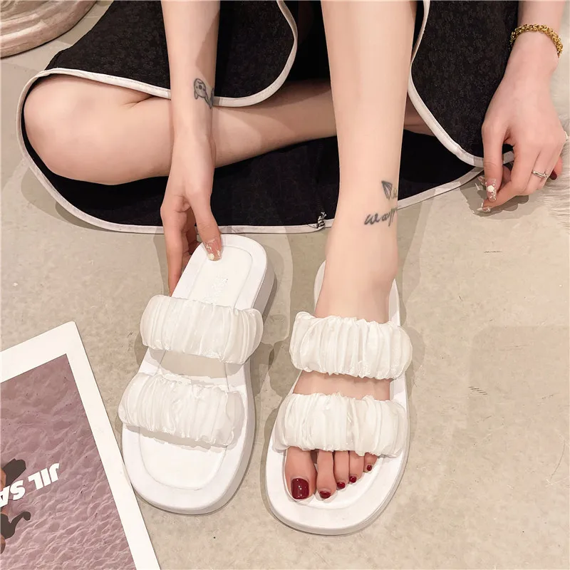 

Slippers Casual Room Shoes Platform Summer Clogs Woman Slides Med Pantofle Luxury Massage Beach Flat Soft 2022 Concise PU Rubber
