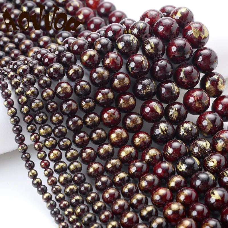 

Темно-красные золотистые бусины из нефрита, натуральные круглые свободные бусины, бриллиантовое ожерелье для браслета 4 6 8 10 12 мм