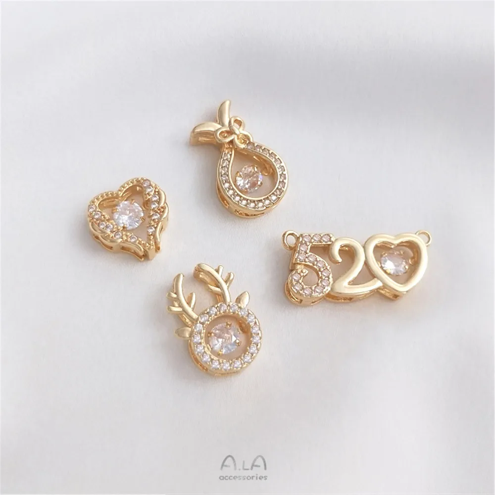 

14K Gold Filled Plated smart zircon heart shape 520 deer money bag fashion luxury DIY clavicle necklace pendant