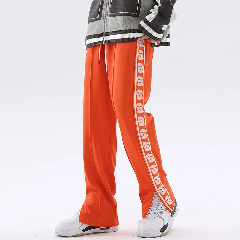 

Side Zipper Men Mask Embroidery Drawstring Sweatpants Male and Female High Street Patchwork Joggers Baggy Trousers Oversized