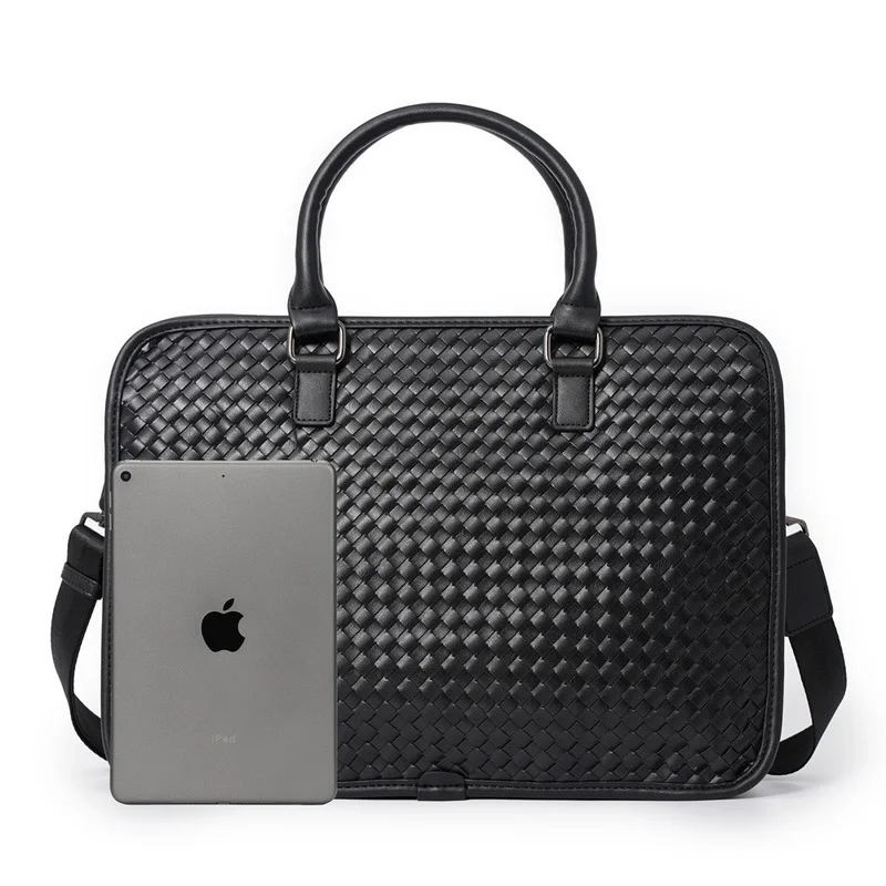 Luxury Woven Leather Men's Handbags Top-Handle Bags Fashion Business Men Tote Bag With Shoulder Strap Messenger Bags Briefcase
