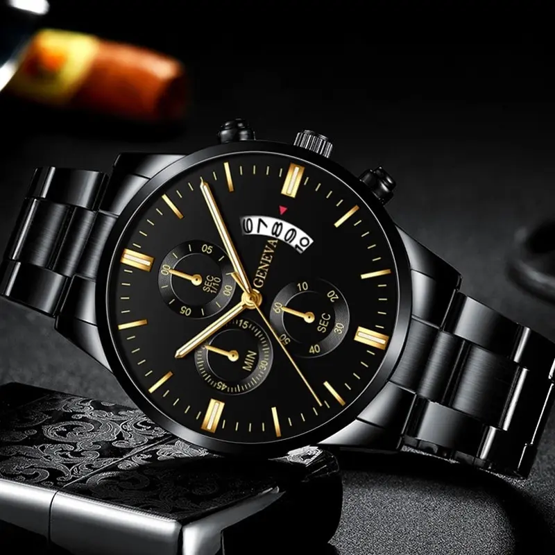 Black Stainless Steel Watch Luxury Calendar Quartz Wrist Watch Mens Business Watches for Man Clock Relogio Masculino 3