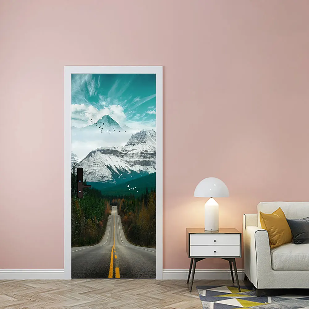 

2Pcs Highway Beautiful Pattern Door Stickers PVC Self-Adhesive Removable Wall Stickers Living Room Bedroom Decorative Wallpaper
