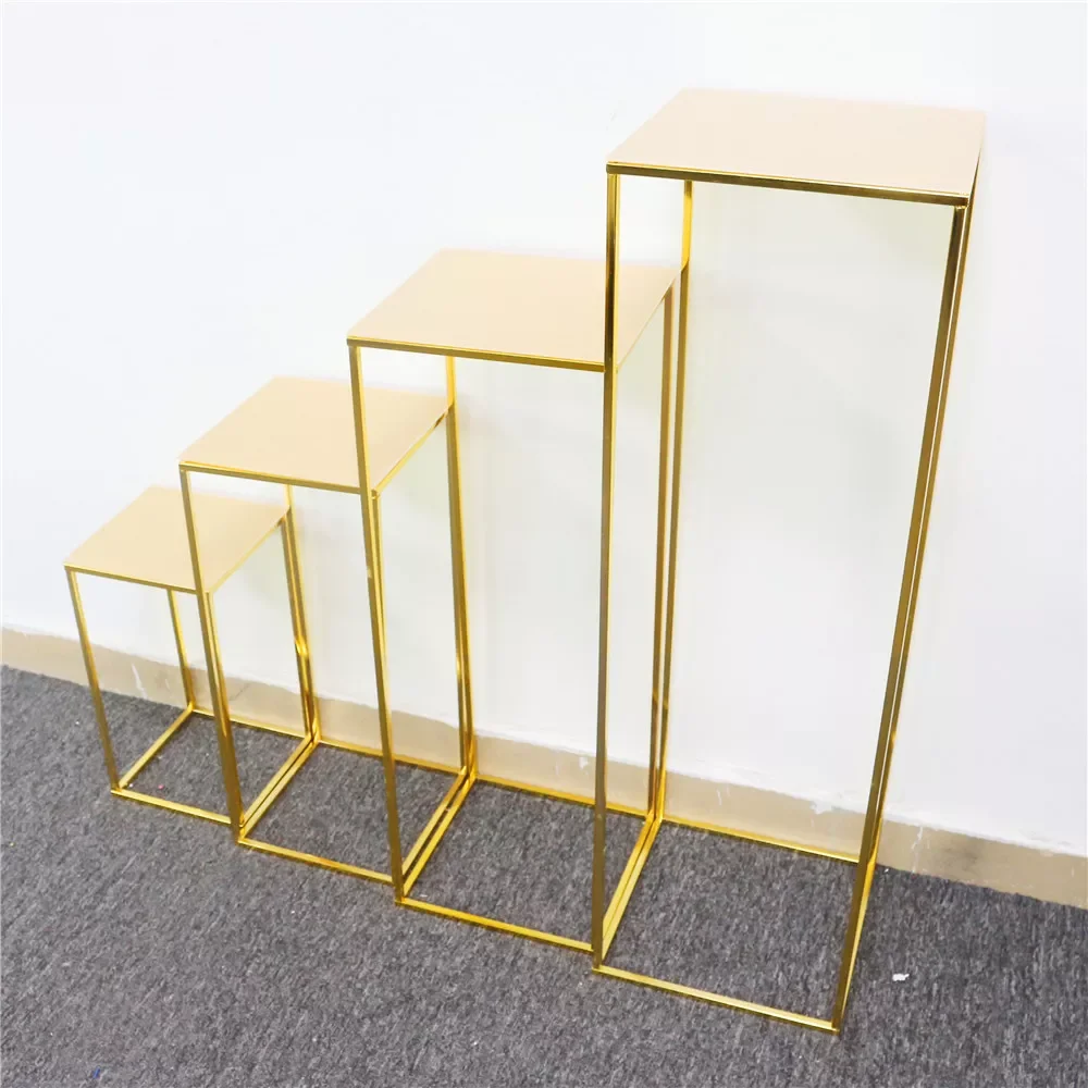

NEW2023 4pcs Wedding Centerpiece Gold-Plated Geometric Stand Home Decoration Shiny Metal Iron Rectangle Cuboid Frame Backdrop