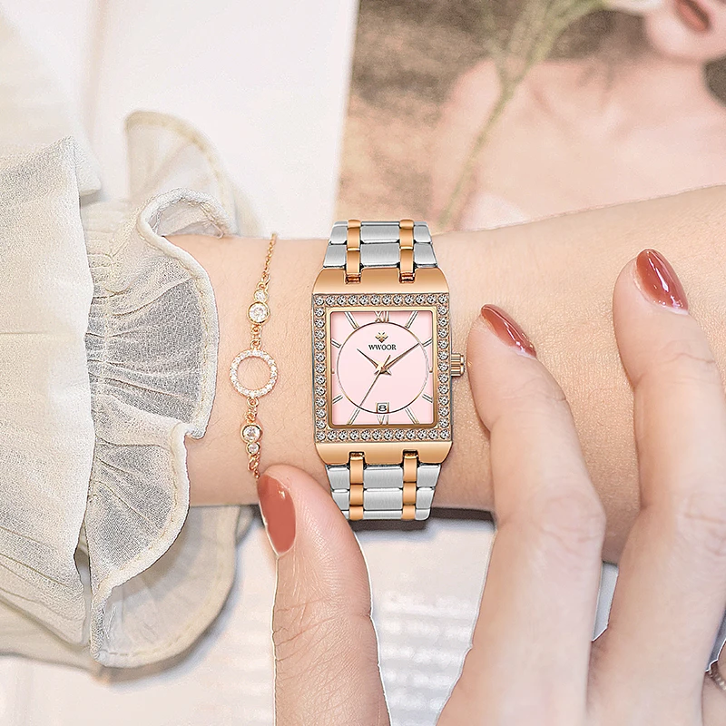WWOOR Elegant Watch Women High Quality Quartz Stainless Steel Waterproof Ladies Wristwatch Fashion Female Clock Relogio Feminino