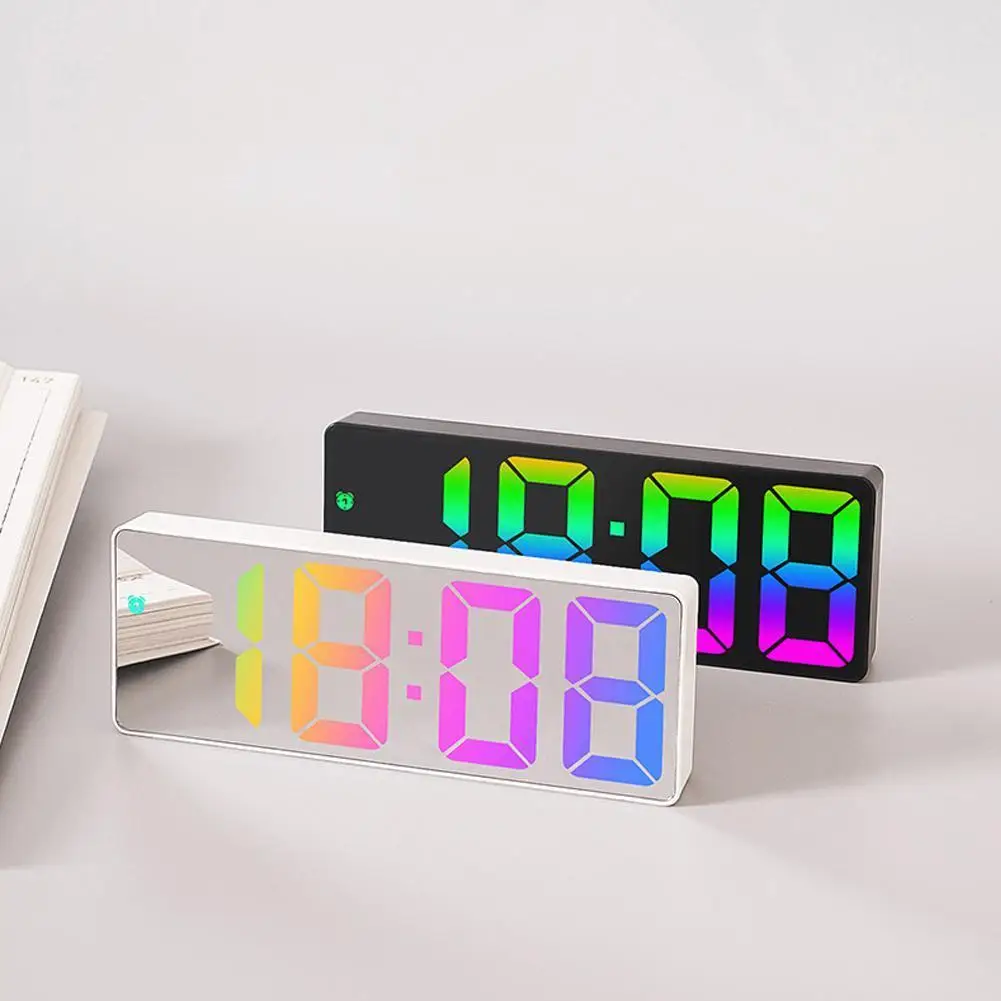 Electronic Bedroom Alarm Clock Desktop Level Adjustable Clock Temperature Brightness 2 Control Voice Displa H3p4