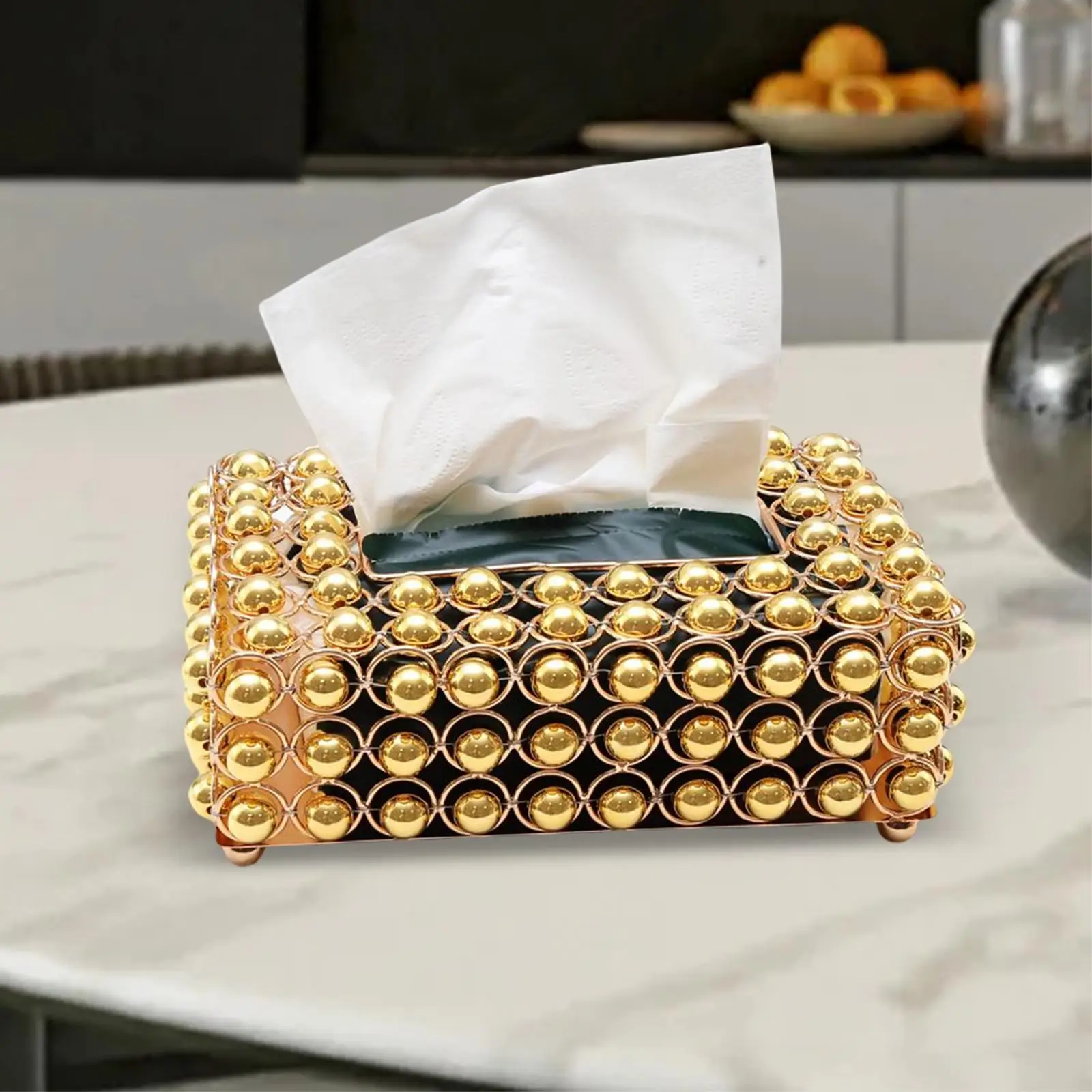 

Golden Metal Simulation Pearl Tissue Box Cover House Warming Gift Decorative