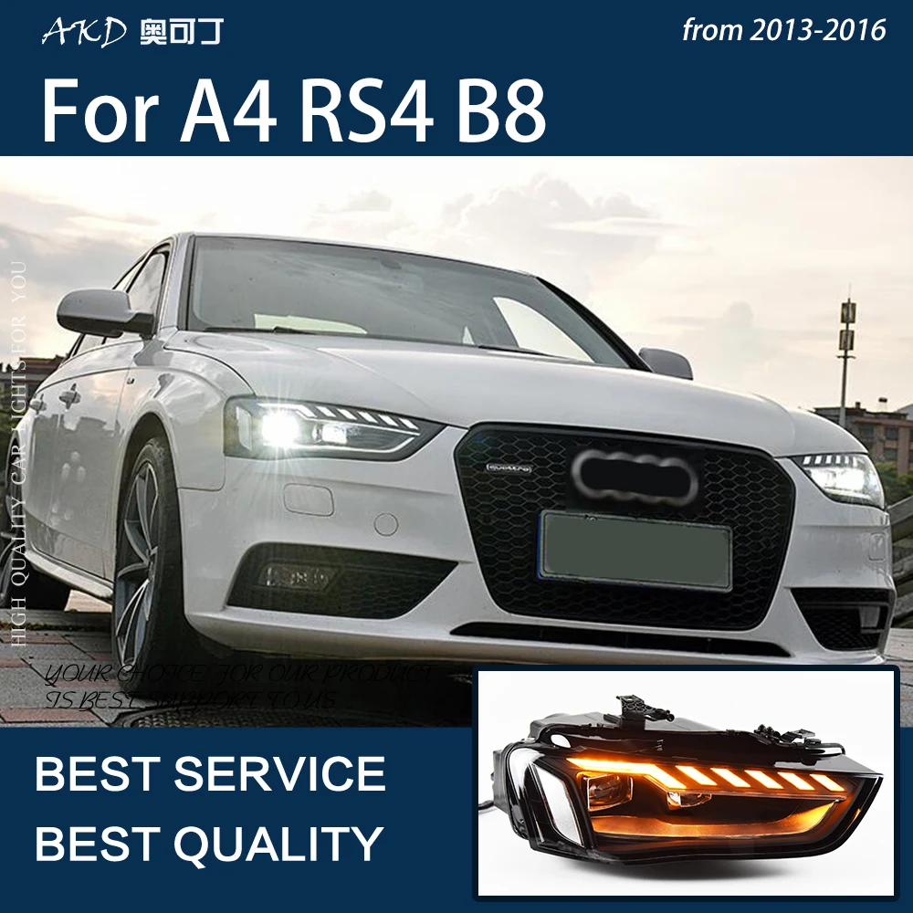Luces de coche para A4 S4 2013-2016 RS4 LED faros de coche Actualización de lámpara dinámica lente biofal inicio animación accesorios de luz frontal