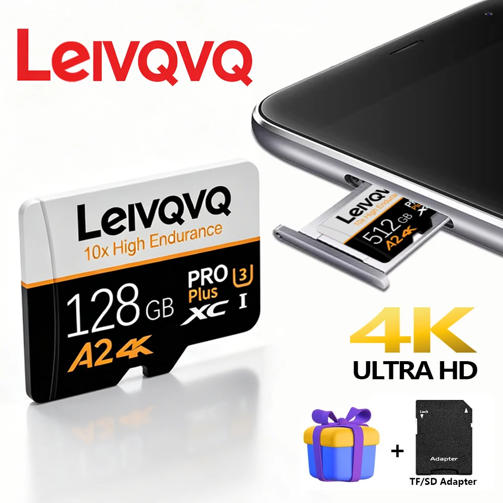Фото Оригинальная карта памяти LEIVQVQ Micro SD 512 ГБ, 256 ГБ, Micro TF SD карта 128 ГБ, флеш-карта TF для видеокамер и устройств видеонаблюдения №1