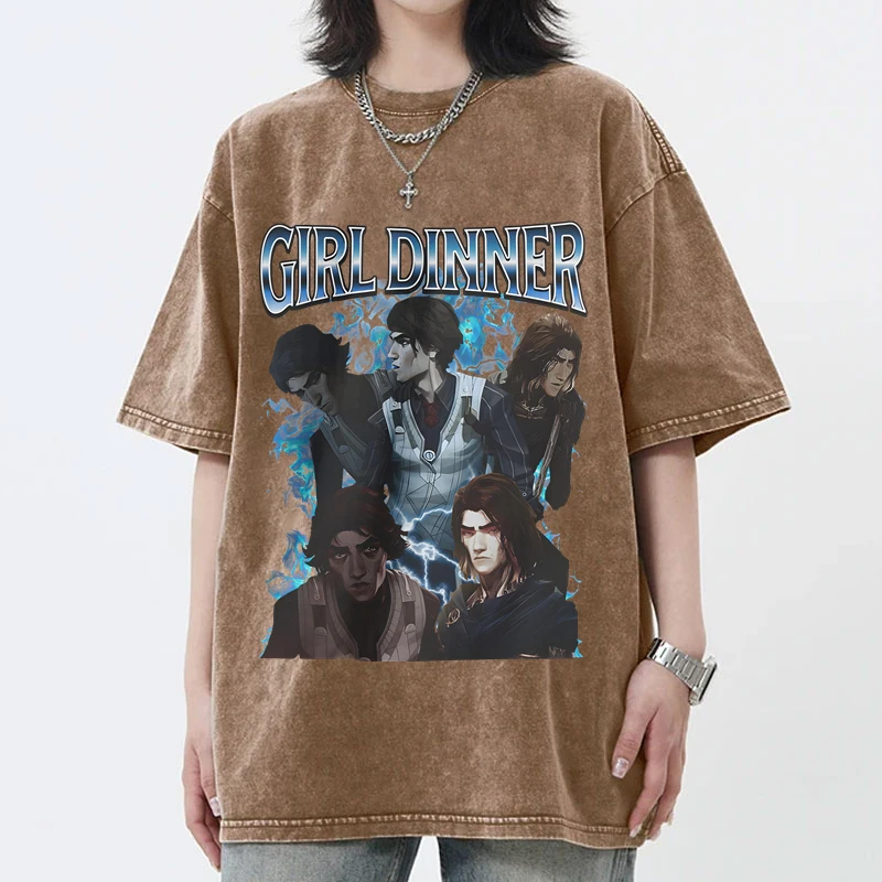 Viktor Arcane T-Shirt Unisex Vintage Streetwear League of Legends Shirt Anime Apparel Ashed T-shirts Cotton Tshirt Men Clothing