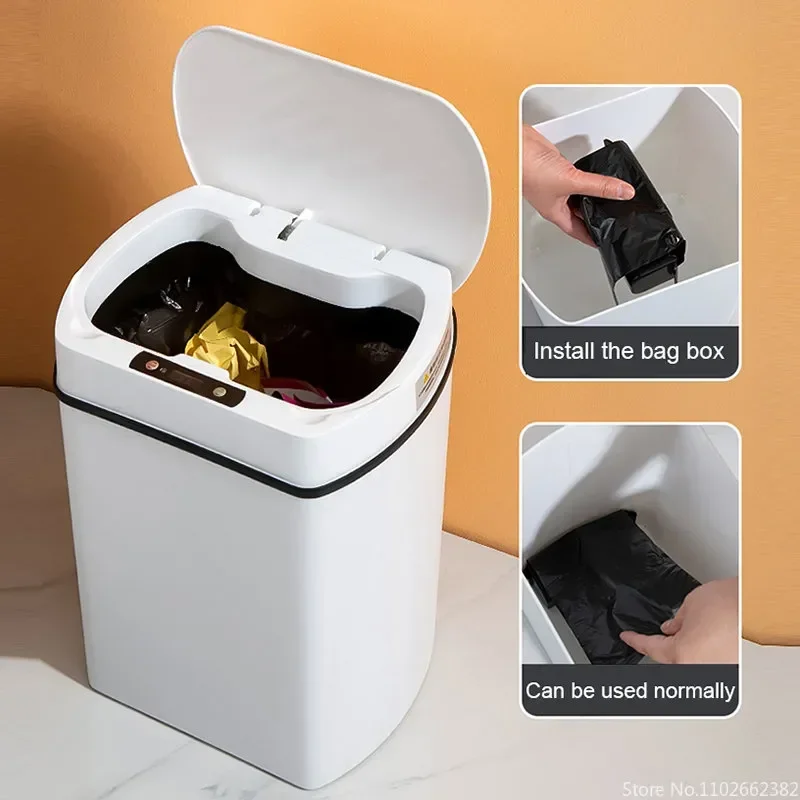 

Home Automatic Capacity Garbage Dustbin Trash Wastebasket Induction Waterproof for Can Smart Kitchen Bin Large Bathroom