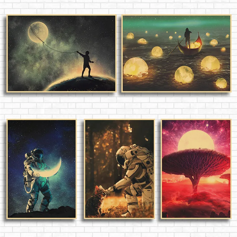 Винтажная космическая мечта астронавт и искусство крафт-бумага ретро плакаты