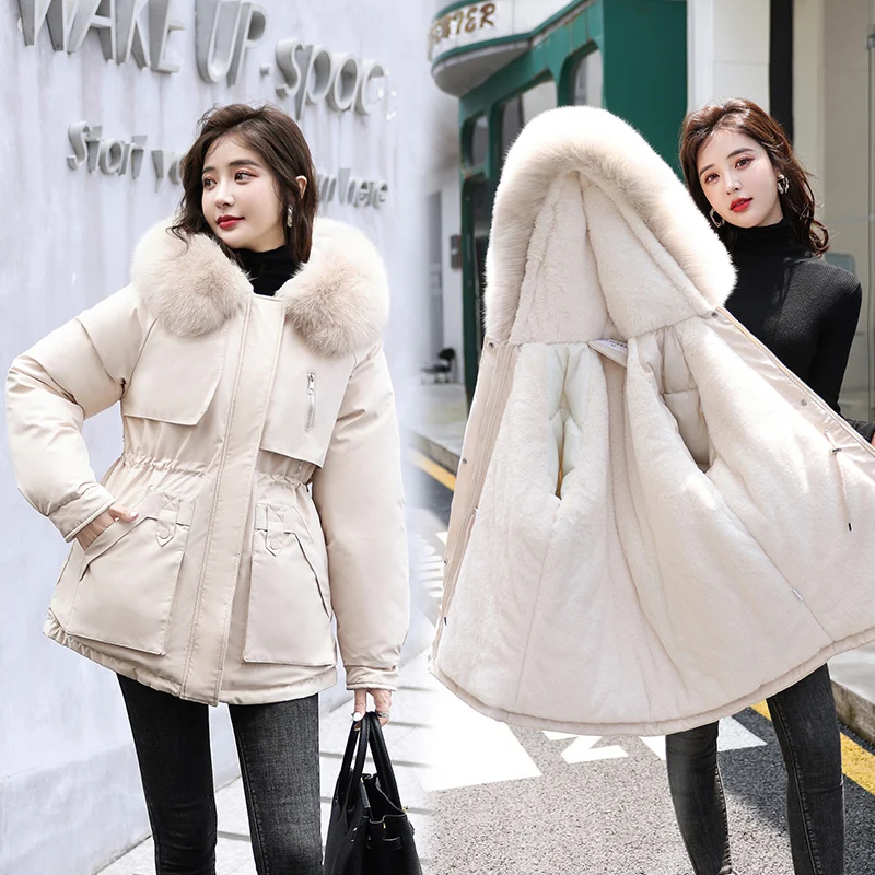 2022 New Winter Jacket Women's Parkas Thick Warm Fur Lining Long Parka Female Hooded Fleece Padded Big Pocket Outwear