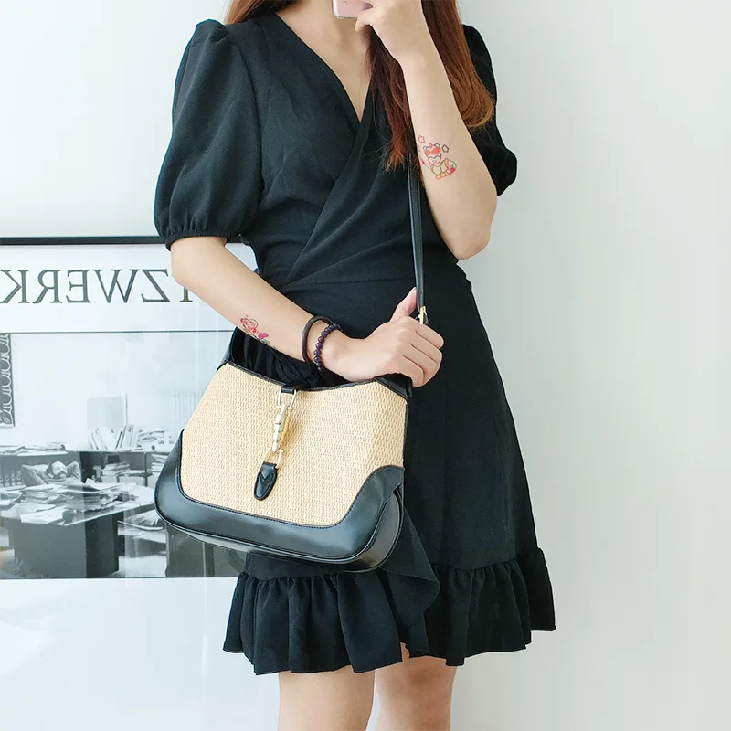 

New Fashion Women's Shoulder Bag Bohemian Summer Straw Beach Female Handbag Luxury Designer Buckle Bags for Women Shopper Purse