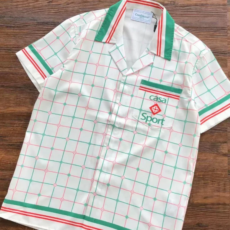 

Casablanca Oversized Plaid Men Shirts Women Best Quality Hawaiian Shirts Top Tees Inside Tag