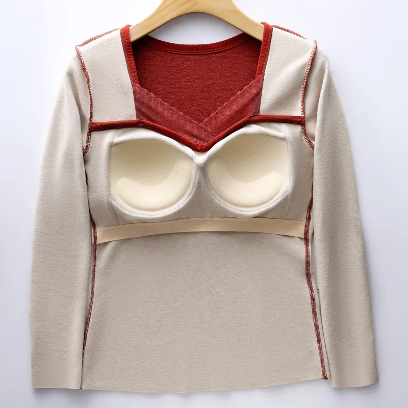 Women's Thermal Underwear With Bra Sexy Lace Winter Thermo Lingerie  Slimming Warm Bottoming Top Warm Corset